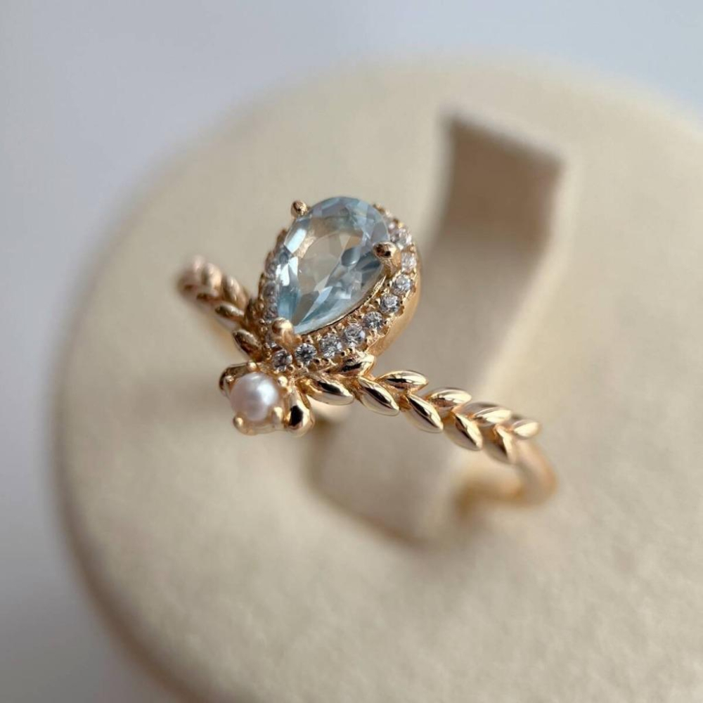 CEDONY | 可愛療癒設計 桂冠編織戒指 公主款精緻水滴切割 天然托帕石 點綴珍珠 可私訊更換粉水晶｜戒指-細節圖2