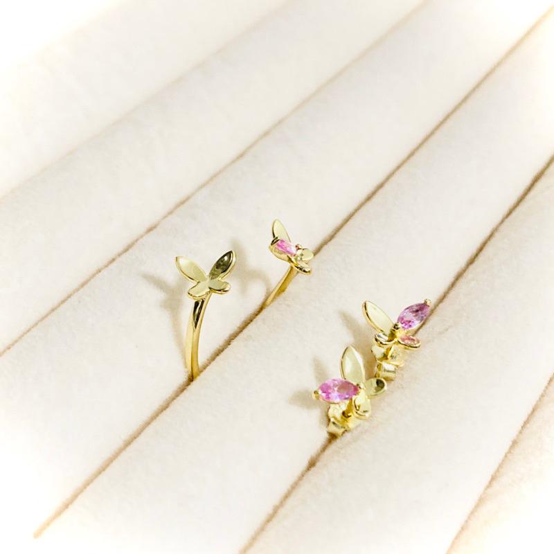 CEDONY | 優雅蝴蝶春日花園系列 推薦浪漫輕奢風格飾品 鑲嵌天然粉碧璽 | 戒指 開口戒指 耳釘 耳夾-細節圖4