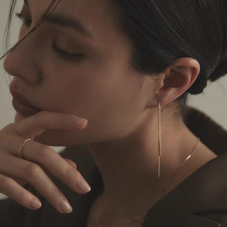 CEDONY | 蛇鍊極簡垂墜耳環 俐落流線設計 氣質簡約 自然垂墜感 | 蛇骨鍊 項鍊 耳骨夾 耳夾 耳釘-細節圖5