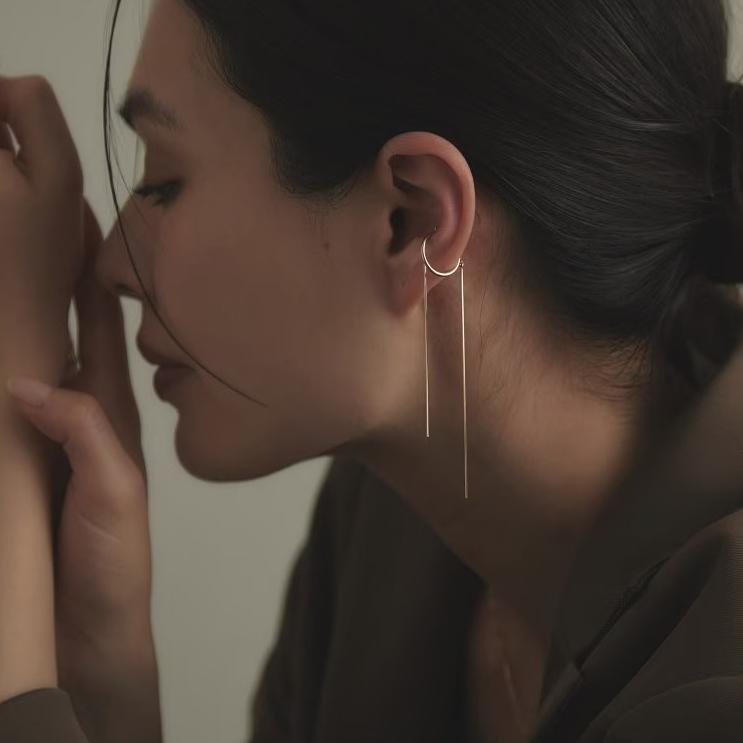 CEDONY | 蛇鍊極簡垂墜耳環 俐落流線設計 氣質簡約 自然垂墜感 | 蛇骨鍊 項鍊 耳骨夾 耳夾 耳釘-細節圖9