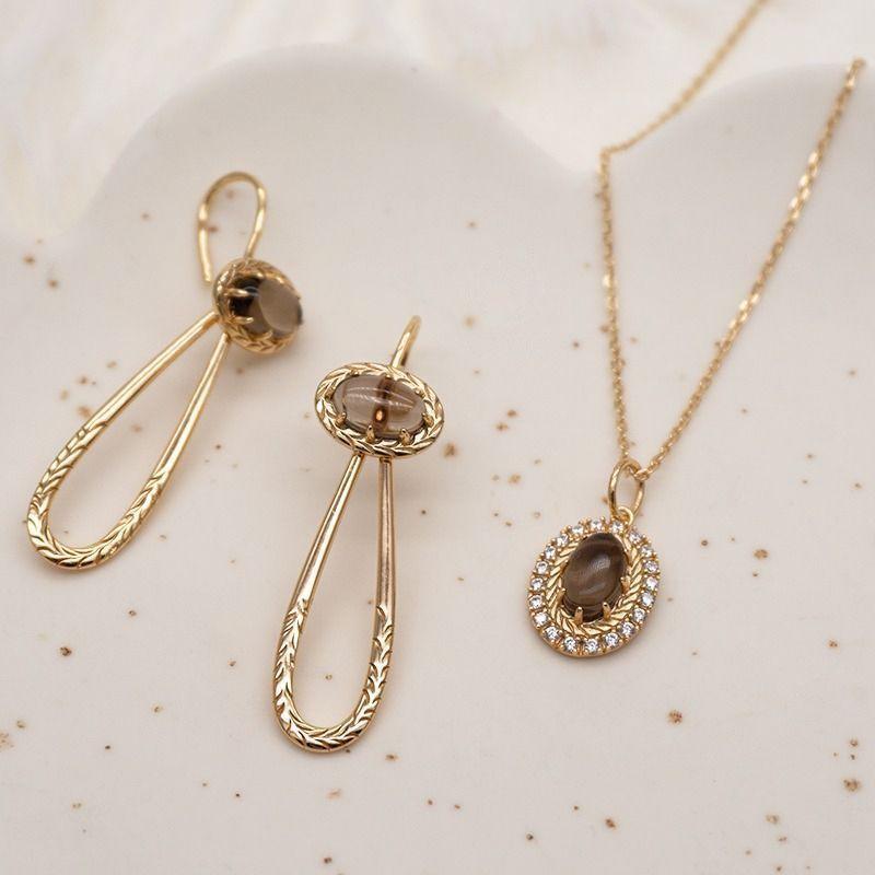 CEDONY | 日系冷門奢華設計 重工打造 天然茶晶華麗首飾組合 | 項鍊 鍊墜 耳環 戒指-細節圖3