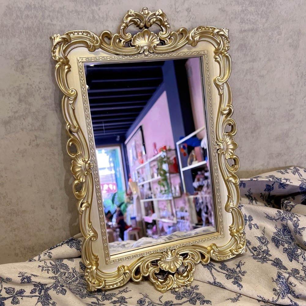 台灣現貨⚜️ 歐式復古雕花鏡子 宮廷風 托盤 甜點盤 展示盤 化妝鏡 貴族 鏡子 韓式 掛鏡 托盤鏡 拍照道具-規格圖8