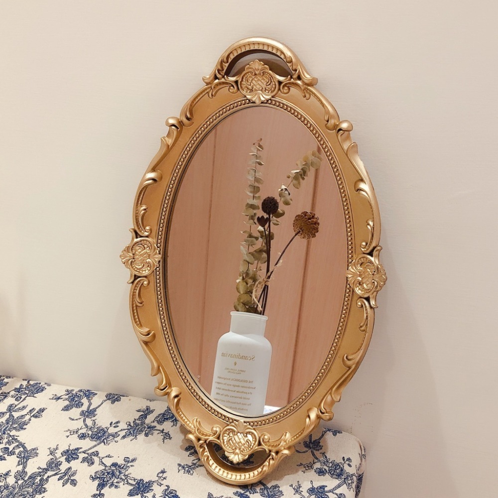 台灣現貨⚜️ 歐式復古雕花鏡子 宮廷風 托盤 甜點盤 展示盤 化妝鏡 貴族 鏡子 韓式 掛鏡 托盤鏡 拍照道具-規格圖8