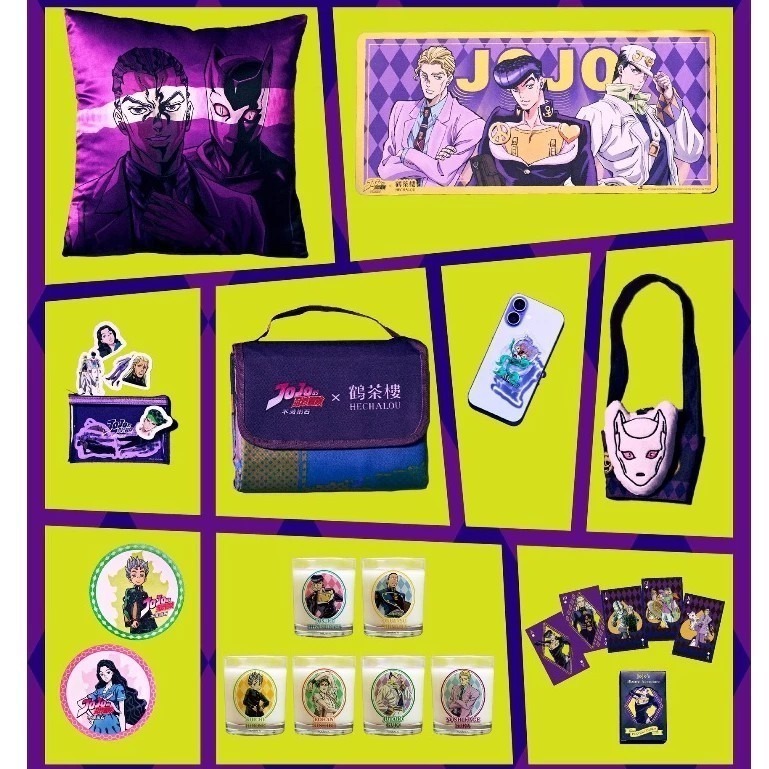 現貨 鶴茶樓 JoJo 奇妙冒險 不滅鑽石 限量聯名周邊 野餐墊 滑鼠墊 撲克牌 杯墊 抱枕 手機支架 飲料提袋 玻璃杯-細節圖2