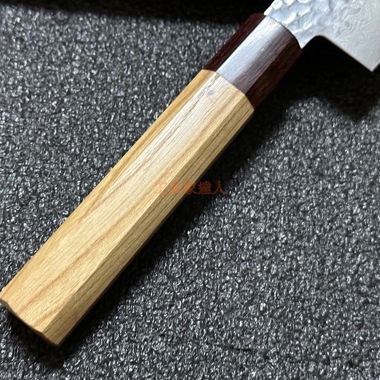 「工具家達人」堺孝行 日本製 菜切 日式薄刃日本刀 33層鎚目紋大馬士革 主廚刀 料理刀 櫸木握把 07473 水果刀-細節圖4