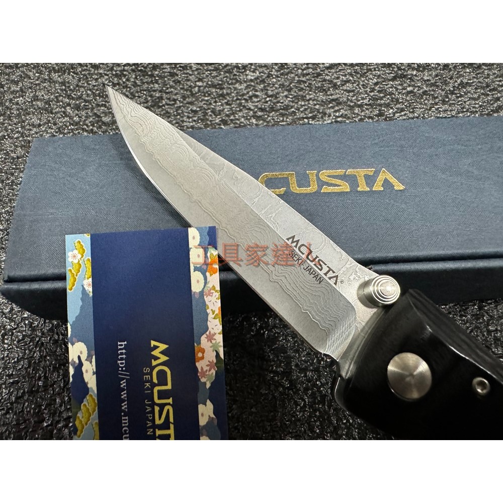 「工具家達人」MCUSTA 大馬士革鋼 VG-10 折疊刀 小刀 直刀 MC-0017D 折刀 日本製 丸章 非洲黑檀-細節圖2