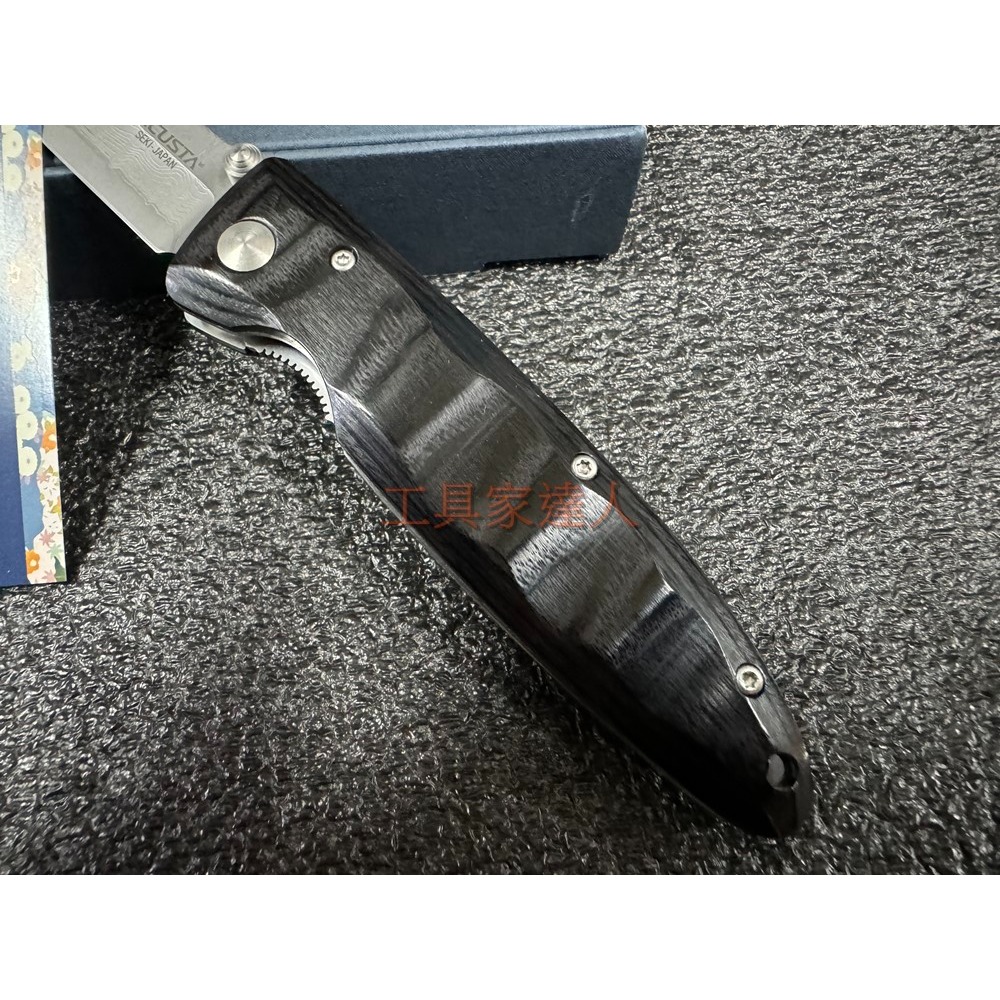 「工具家達人」MCUSTA 大馬士革鋼 VG-10 折疊刀 小刀 直刀 MC-0017D 折刀 日本製 丸章 非洲黑檀-細節圖3