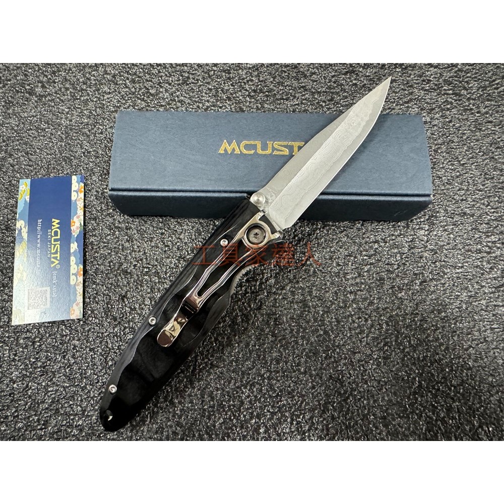 「工具家達人」MCUSTA 大馬士革鋼 VG-10 折疊刀 小刀 直刀 MC-0017D 折刀 日本製 丸章 非洲黑檀-細節圖4