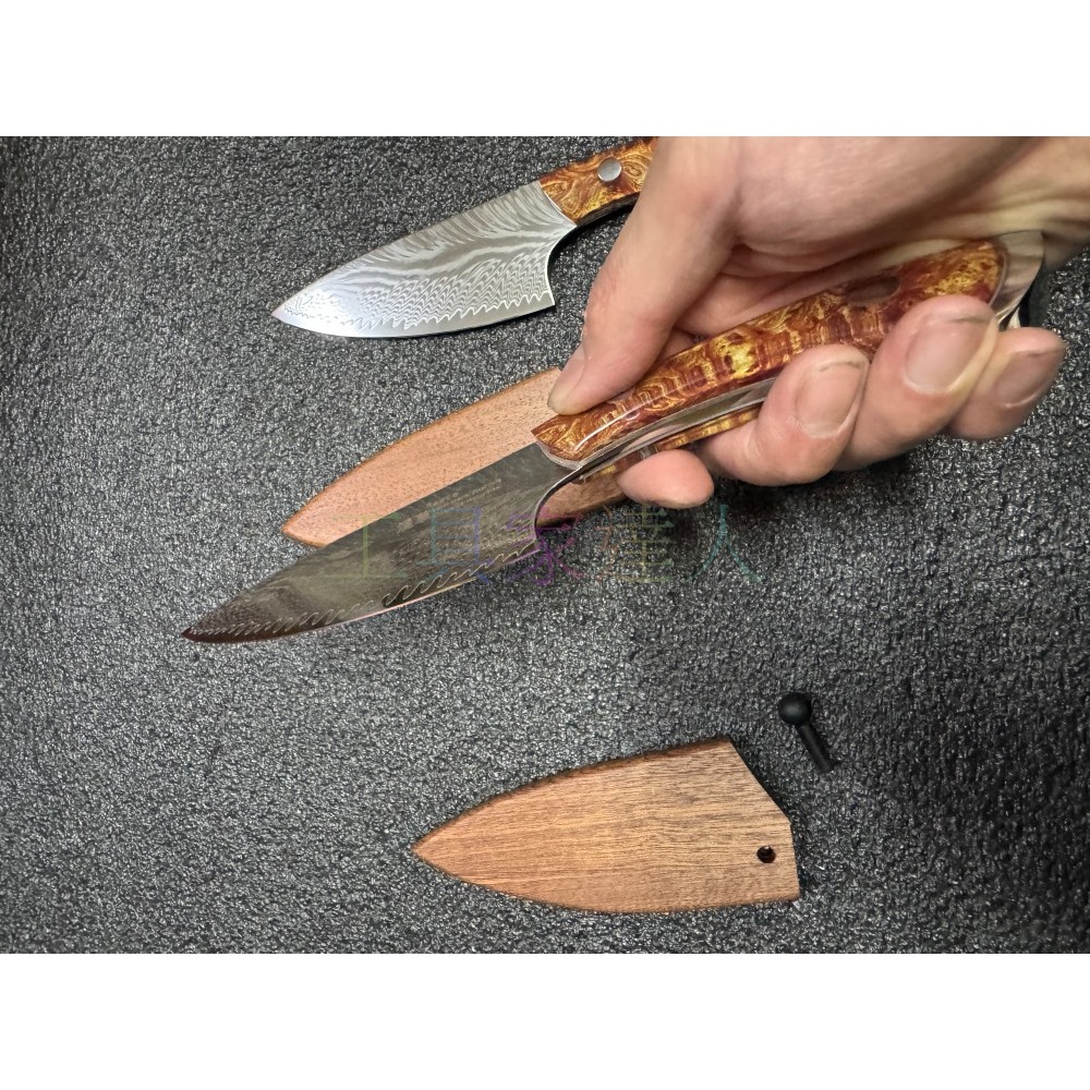 「工具家達人」 大馬士革 登山 露營 野外求生 烤肉釣魚 垂釣 釣魚 小番刀 小獵刀 魚刀 小菜刀 淺草-細節圖5