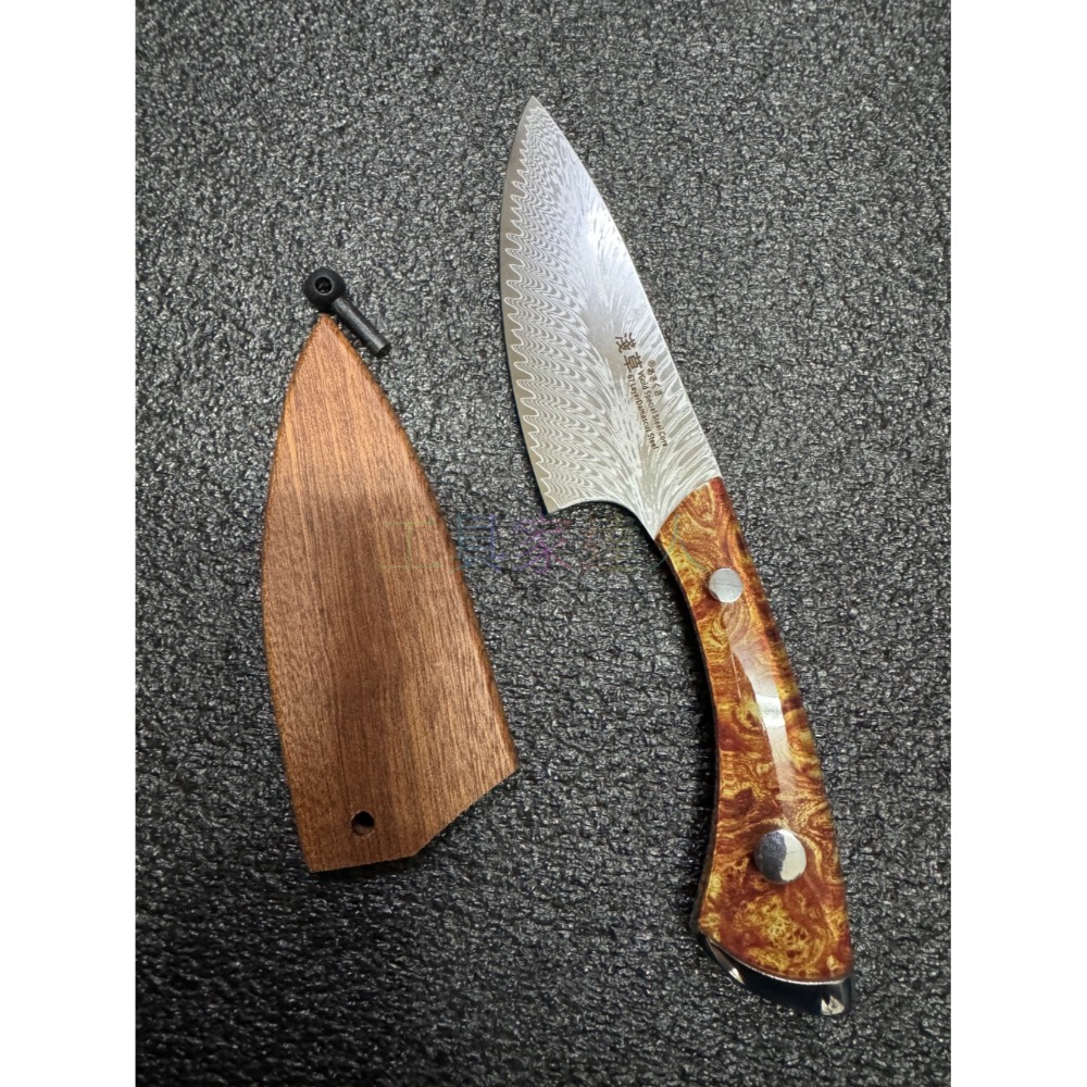 「工具家達人」 大馬士革 登山 露營 野外求生 烤肉釣魚 垂釣 釣魚 小番刀 小獵刀 魚刀 小菜刀 淺草-規格圖8