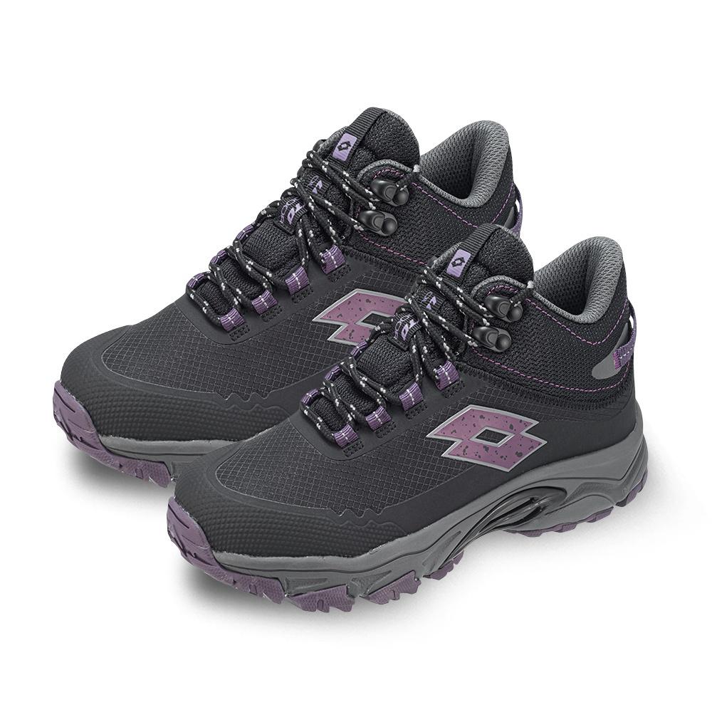 【LOTTO 義大利】女鞋 黑灰紫色 CT400 防水 高筒 戶外 健行鞋 吸濕防臭 抗菌鞋墊 反光材質 坦克大底 耐磨-細節圖2