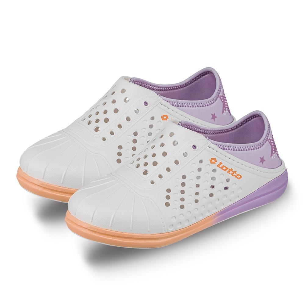【LOTTO 義大利】女鞋 白紫色 STELLA 星彩洞洞鞋 鞋身一體Q彈EVA製成 柔軟舒適 輕盈防水 後跟可踩設計-細節圖2