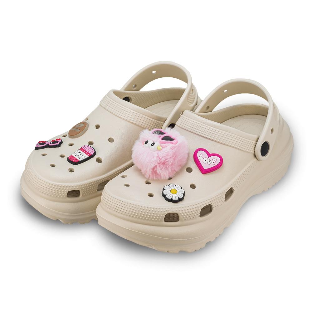 【LOTTO 義大利】女鞋 燕麥色 厚奶霜洞洞鞋 輕量材質 舒適Q彈 五公分增高厚中底 五公分增高厚中底 隨意搭配穿搭-細節圖2