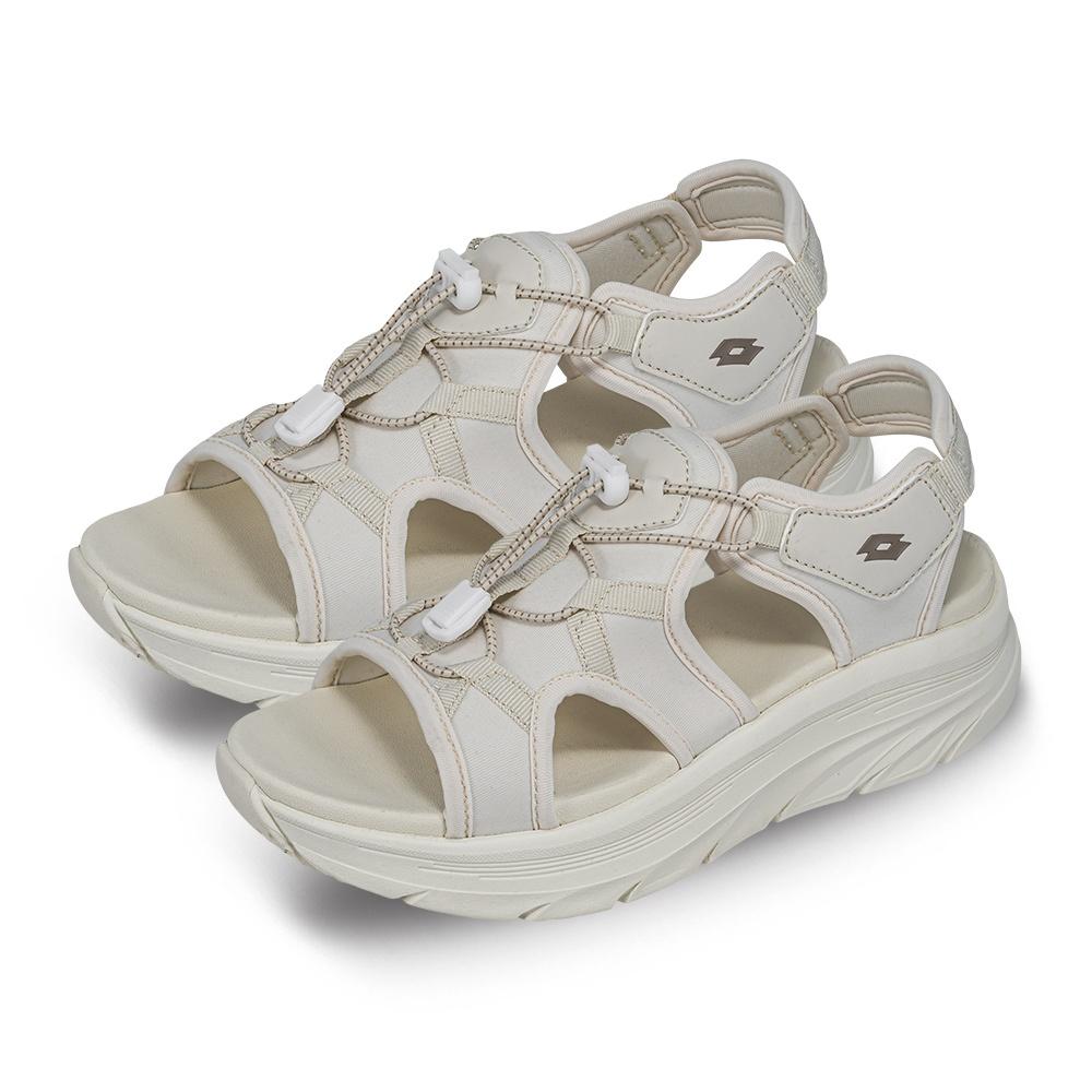 【LOTTO 義大利】女鞋 米白色 厚底輕量涼鞋 簡單線條設計 5公分美型增高厚底 束帶設計 輕鬆調節 夜間反光設計-細節圖2