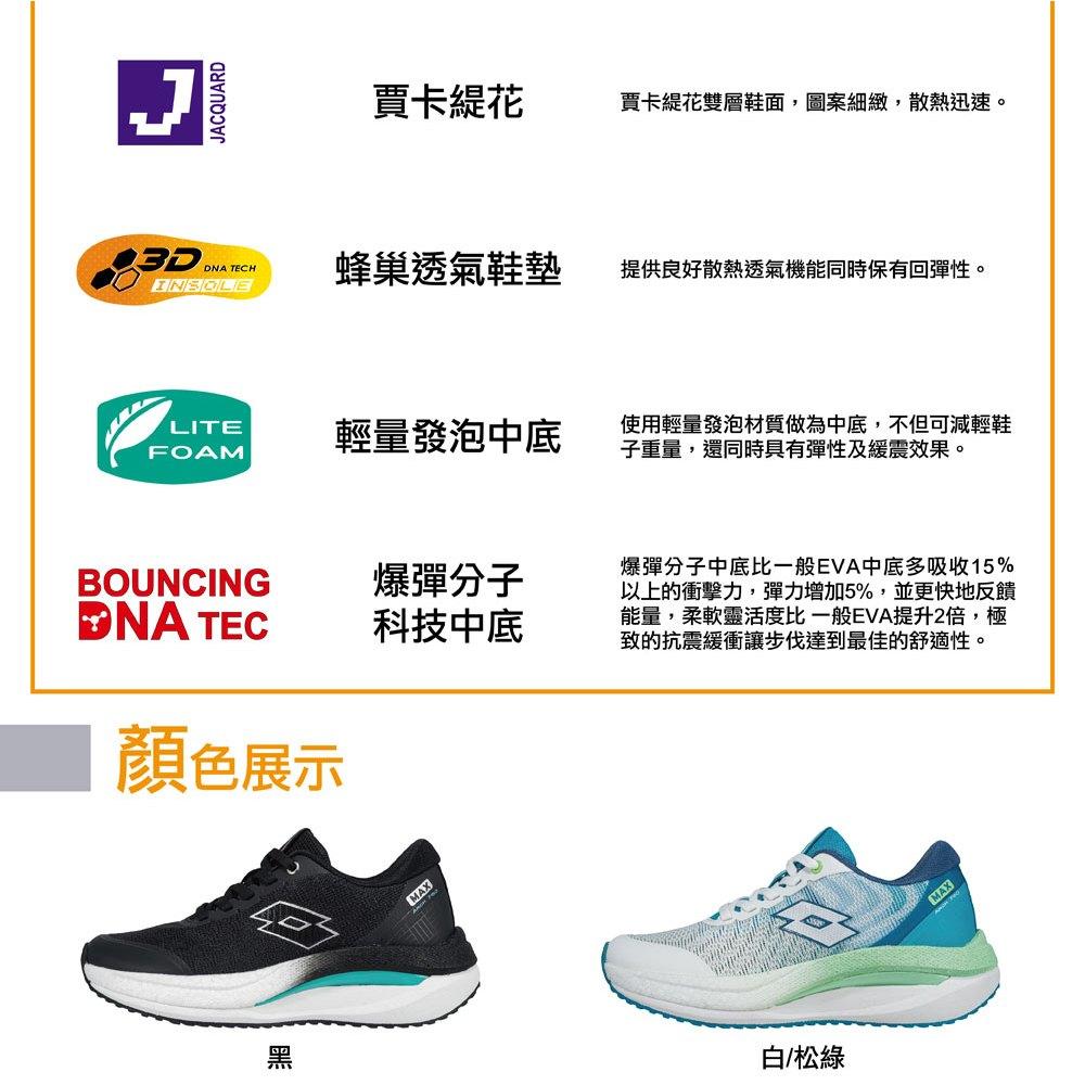 【LOTTO 義大利】女鞋 黑 ARCH760 MAX弓跑鞋 簍空編織技術 足弓支撐懸架 輕彈緩震 透氣鞋墊-細節圖7