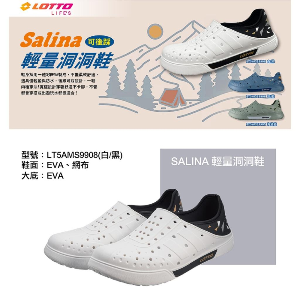 【LOTTO 義大利】男鞋 海藻綠色 Sicily 輕量洞洞鞋 鞋身一體Q彈EVA製成 柔軟舒適 輕盈防水 後跟可踩設計-細節圖4