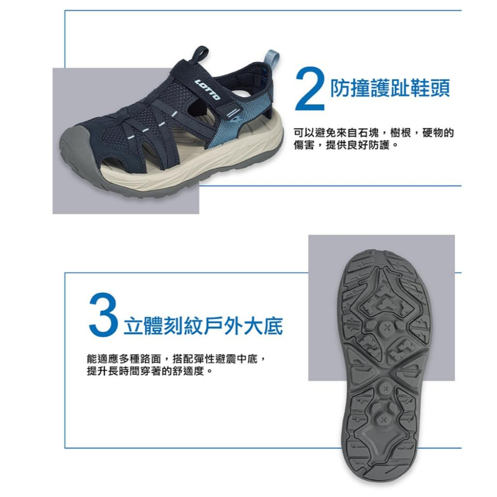 【LOTTO 義大利】女鞋 米色 悠活護趾涼鞋 透氣網布鞋面 自黏帶設計 彈性避震中底 橡膠護趾大底-細節圖6