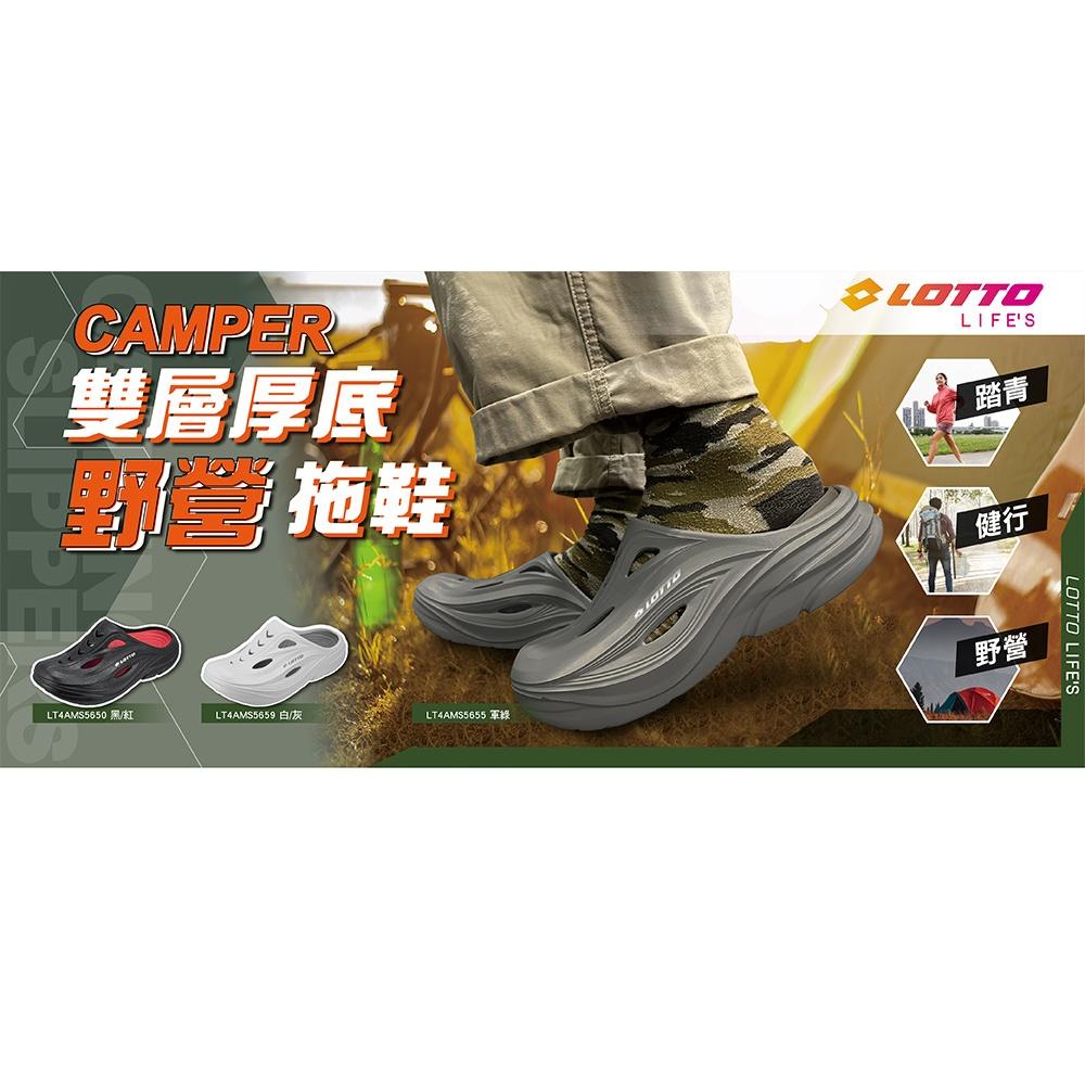 【LOTTO 義大利】男鞋 軍綠色 CAMPER 雙層厚底野營拖鞋 一體成形厚底鞋身 護趾鞋頭設計 循環透氣孔 Q彈緩震-細節圖4
