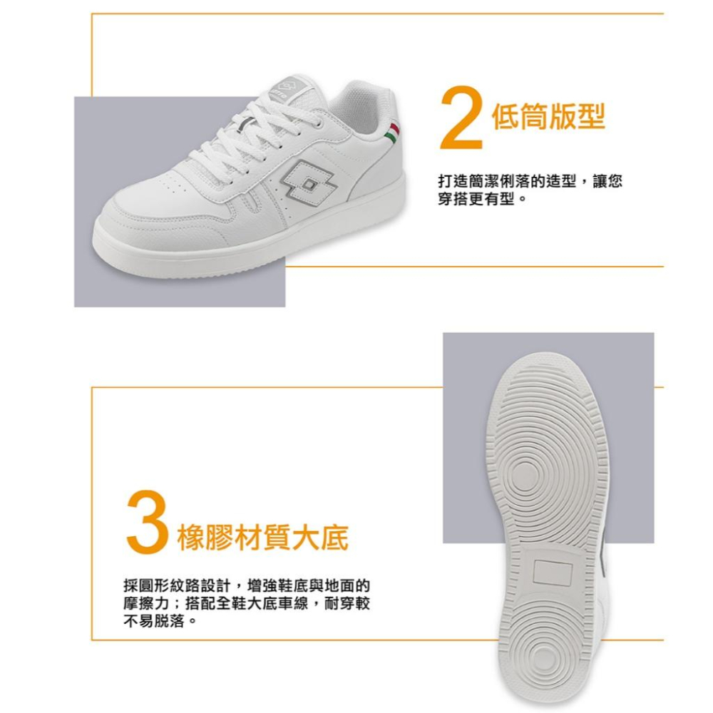 【LOTTO 義大利】男鞋 白色 經典復古運動鞋 車縫皮革飾片 乳膠鞋墊 緩震舒適 低筒版型 耐久耐穿-細節圖6