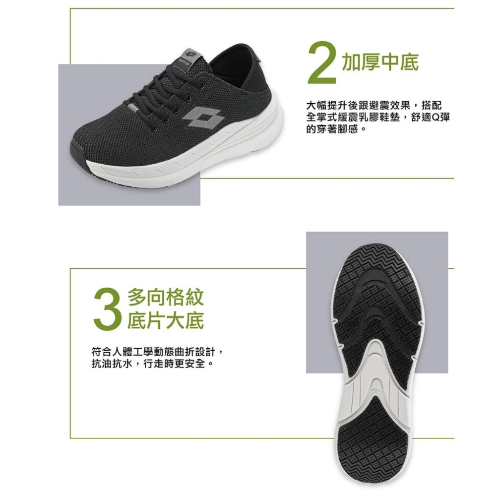 【LOTTO 義大利】男鞋 黑 COMF WEAR 抗滑緩震健走鞋 套入式後跟設計 緩震乳膠鞋墊 符合人體工學-細節圖6