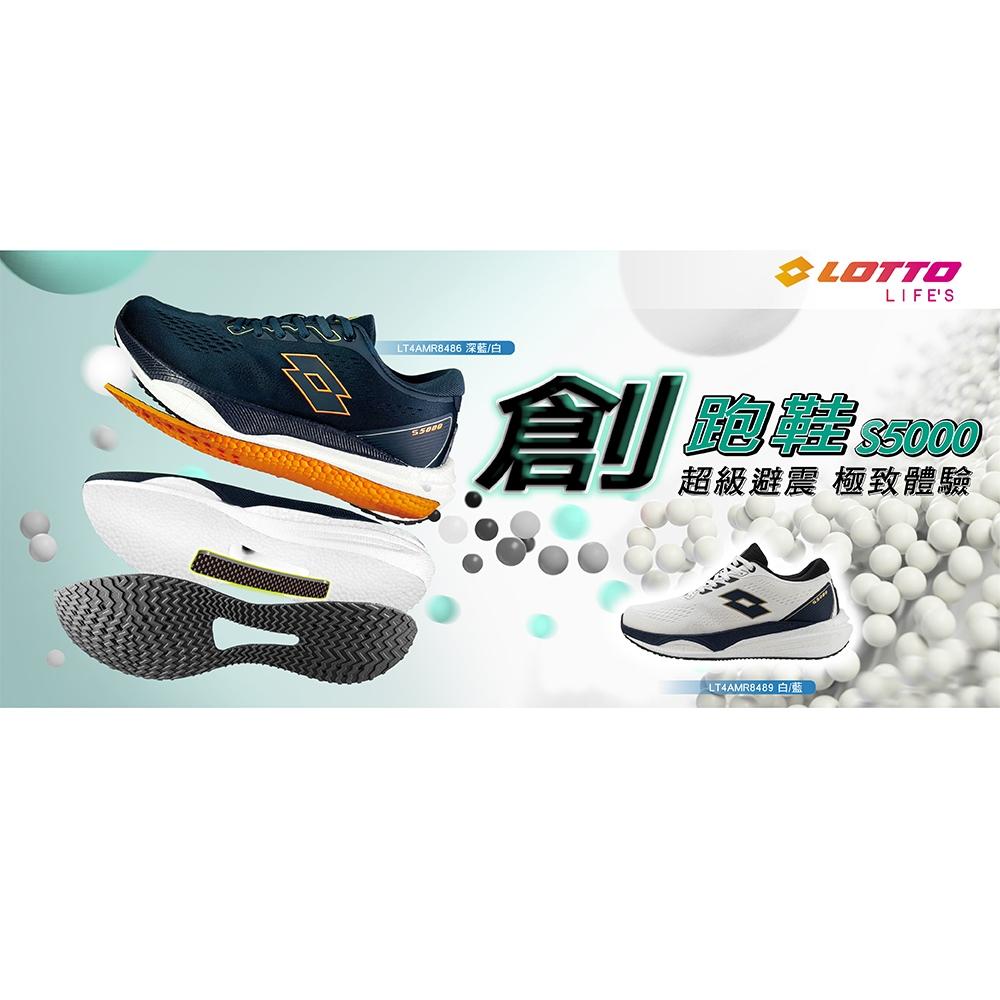 【LOTTO 義大利】男鞋 白藍 寬楦 創跑鞋 S5000 賈卡編織網布 緩震 爆米花鞋墊 高度回彈-細節圖4