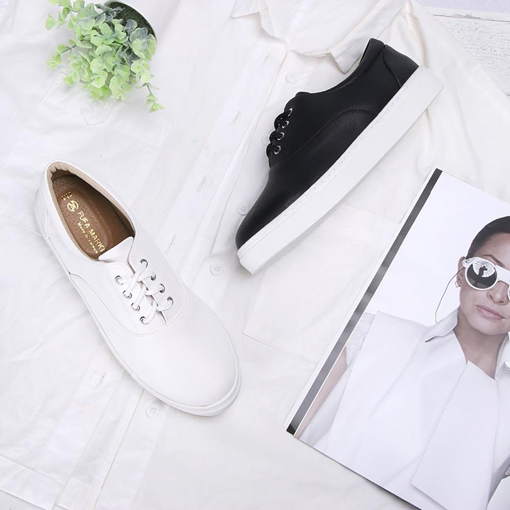 【FUFA 富發牌】文藝小清新綁帶小白鞋 黑/白 全新改版！質感特軟皮革面料 舒適度再提升！加厚柔軟真皮乳膠墊-細節圖2