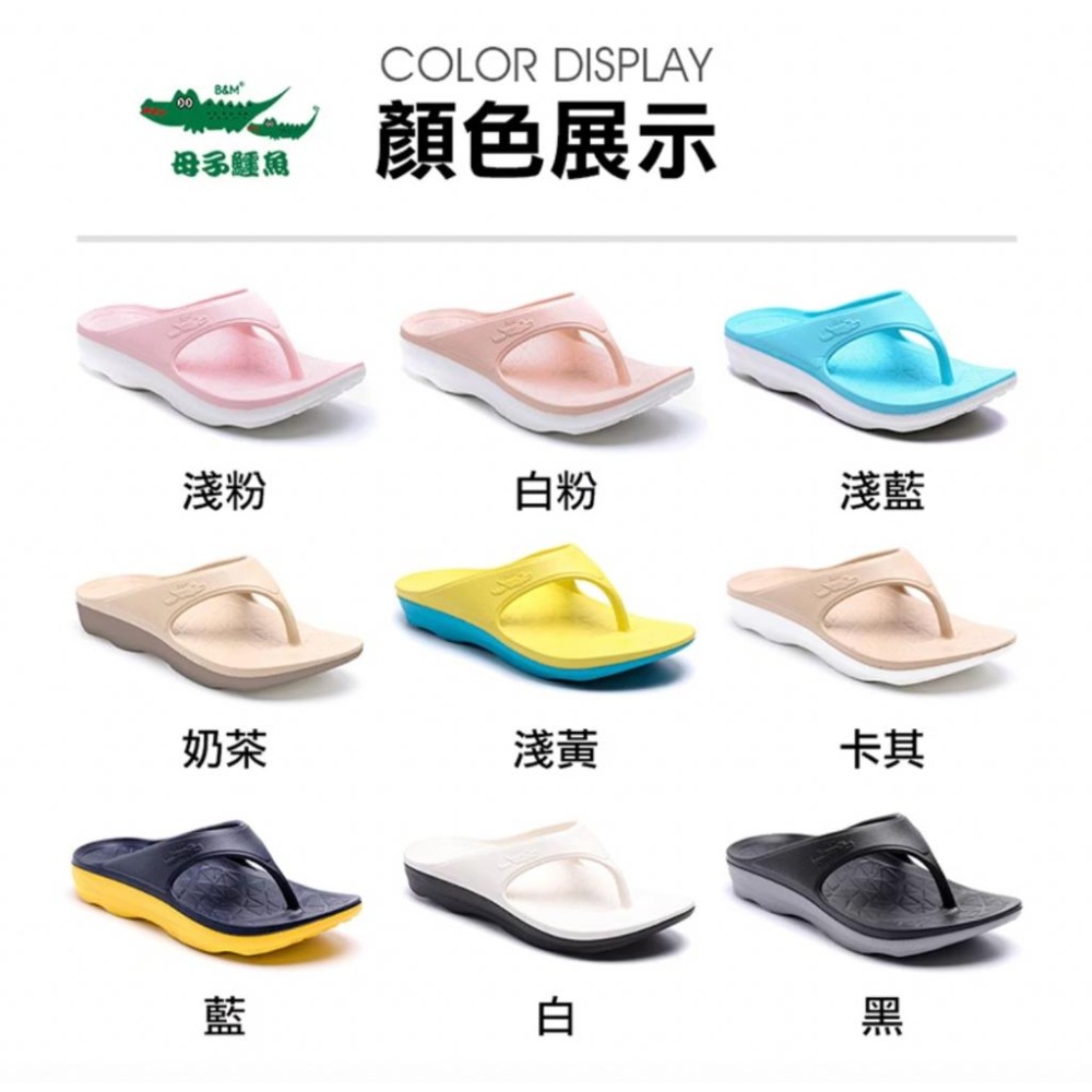 【母子鱷魚】絕色雙Q．雙彈力紓壓y拖 男女鞋 版型偏大 黑色 藍色 白色 卡其 夾腳 拖鞋-細節圖7
