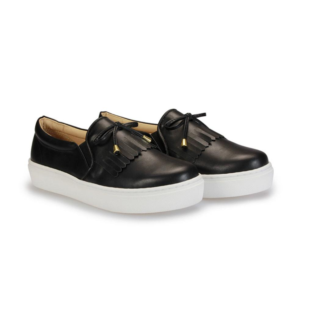 【FUFA 富發牌】 韓系淑女質感便鞋 黑/白 氣質流蘇 質感鞋面 透氣柔軟 真皮鞋墊 休閒鞋-細節圖4