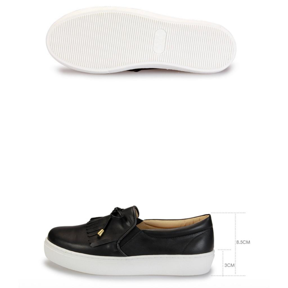 【FUFA 富發牌】 韓系淑女質感便鞋 黑/白 氣質流蘇 質感鞋面 透氣柔軟 真皮鞋墊 休閒鞋-細節圖6