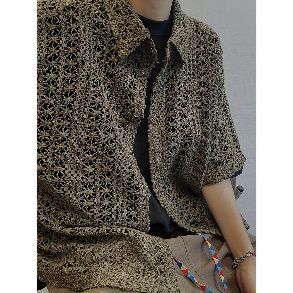 MOLISS｜歐美簍空襯衫 夏威夷襯衫 度假襯衫 海灘襯衫 短袖襯衫 透氣襯衫 男生襯衫 韓國男裝 男生上衣 男生衣服-細節圖3