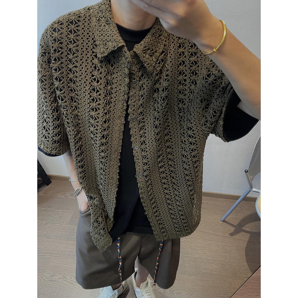 MOLISS｜歐美簍空襯衫 夏威夷襯衫 度假襯衫 海灘襯衫 短袖襯衫 透氣襯衫 男生襯衫 韓國男裝 男生上衣 男生衣服-細節圖5