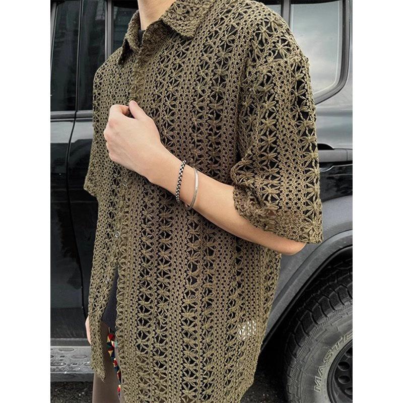 MOLISS｜歐美簍空襯衫 夏威夷襯衫 度假襯衫 海灘襯衫 短袖襯衫 透氣襯衫 男生襯衫 韓國男裝 男生上衣 男生衣服-細節圖6