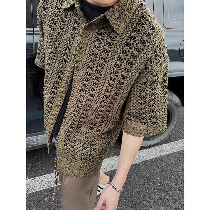 MOLISS｜歐美簍空襯衫 夏威夷襯衫 度假襯衫 海灘襯衫 短袖襯衫 透氣襯衫 男生襯衫 韓國男裝 男生上衣 男生衣服-細節圖7