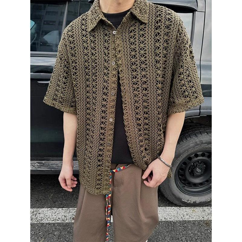 MOLISS｜歐美簍空襯衫 夏威夷襯衫 度假襯衫 海灘襯衫 短袖襯衫 透氣襯衫 男生襯衫 韓國男裝 男生上衣 男生衣服-細節圖8