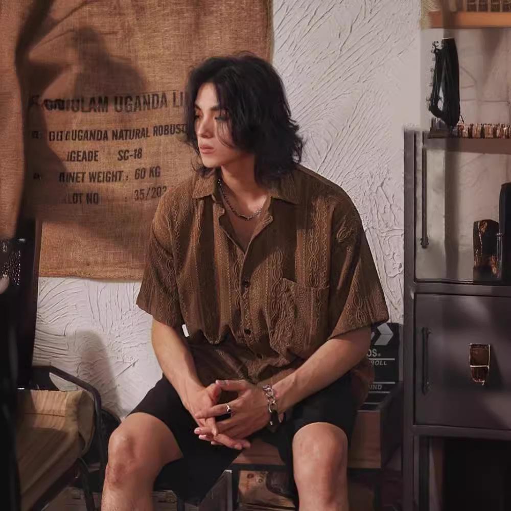 MOLISS｜歐美卷麻花襯衫 男生襯衫 短袖襯衫 度假襯衫 海灘襯衫 韓國男裝 男生上衣 男生衣服 日本襯衫 古著風格-細節圖2