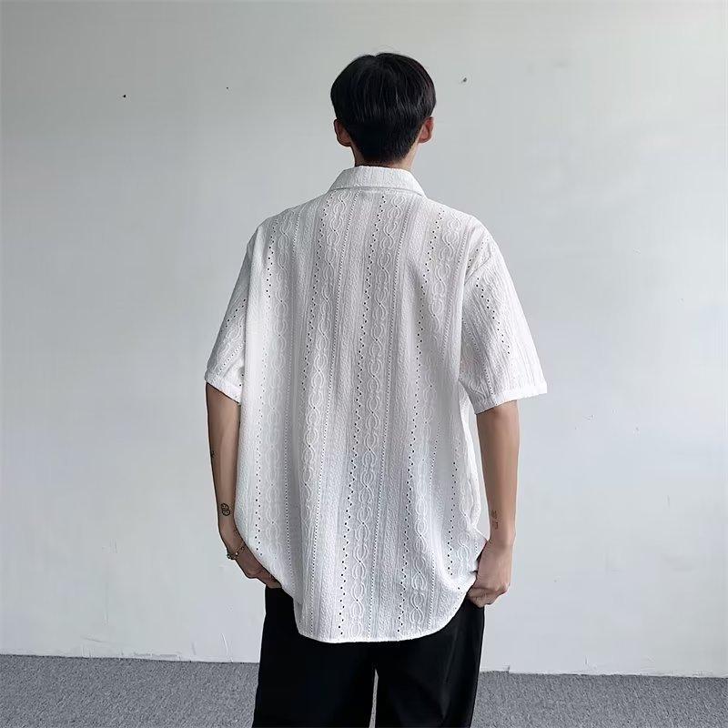 MOLISS｜歐美卷麻花襯衫 男生襯衫 短袖襯衫 度假襯衫 海灘襯衫 韓國男裝 男生上衣 男生衣服 日本襯衫 古著風格-細節圖6