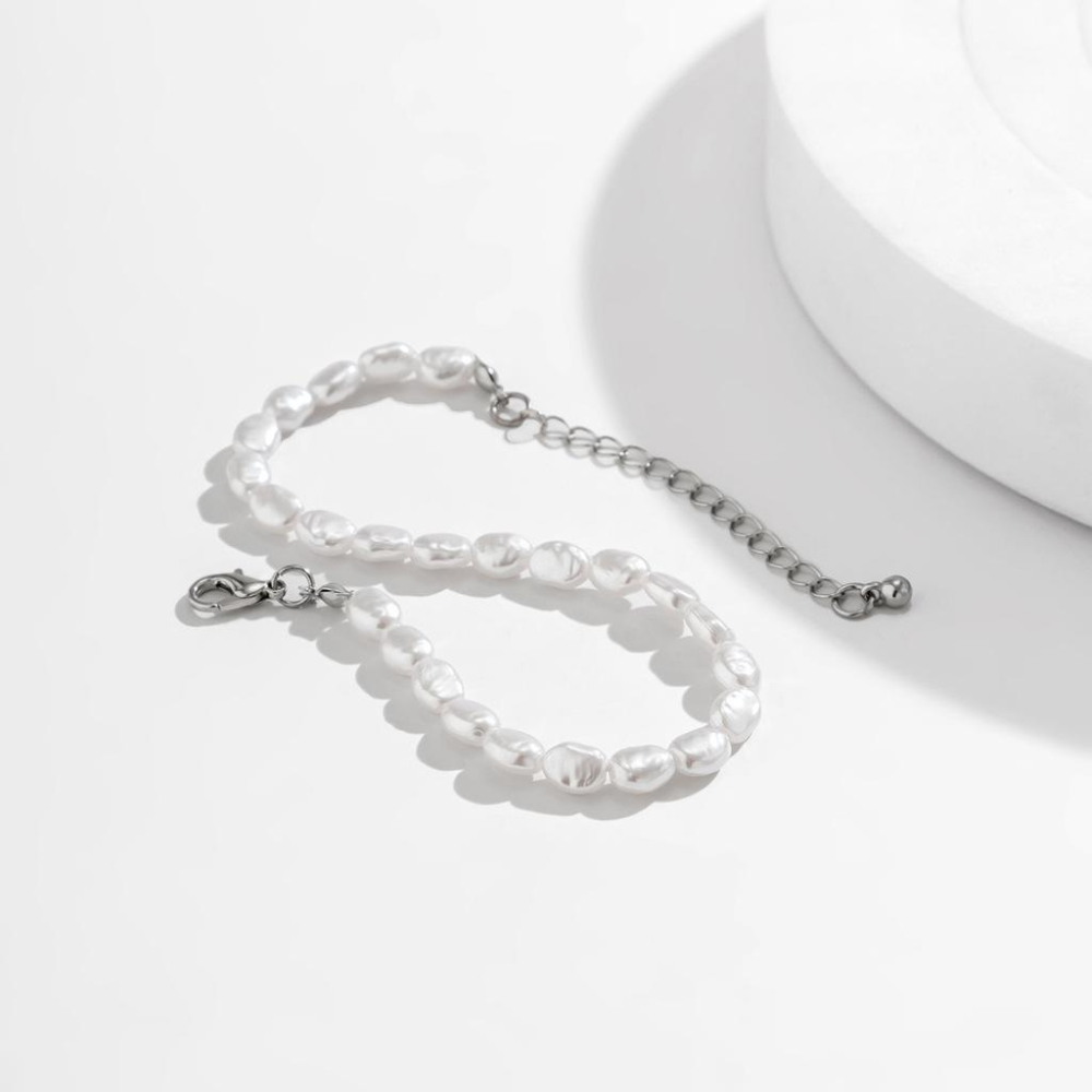MOLISS | 不規則扁珍珠項鍊 珍珠手鍊 度假項鍊 短項鍊 飾品 墜子 吊墜 頸鍊 飾品 禮物 歐美 手鍊 手飾 男-細節圖4