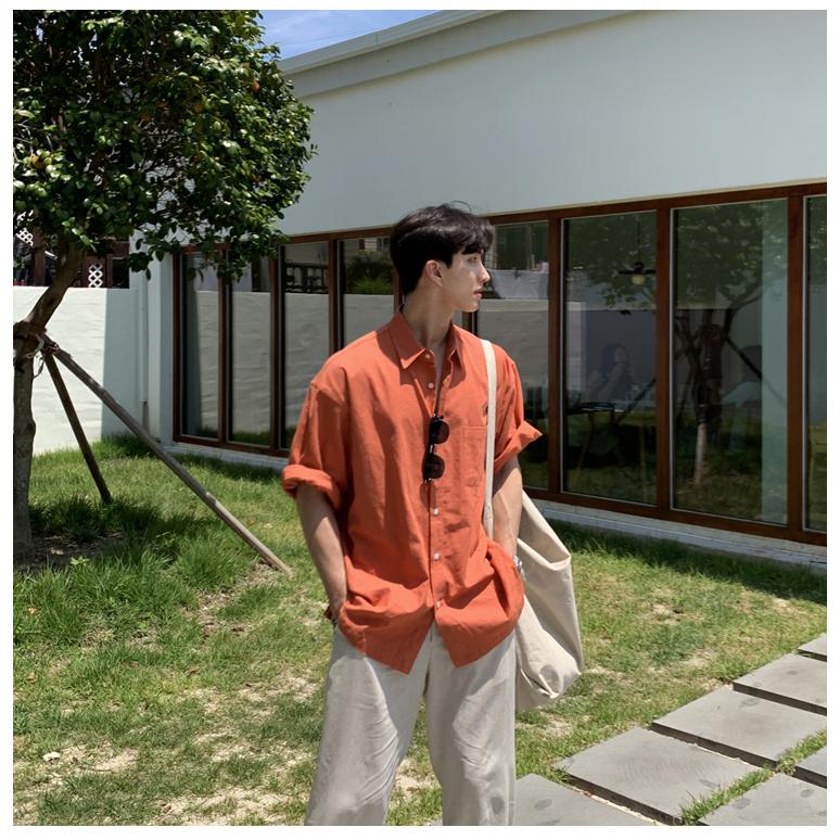 MOLISS｜韓國二色亞麻襯衫 男生襯衫 短袖襯衫 度假襯衫 海灘襯衫 透氣襯衫 韓國男裝 男生上衣 男生衣服 海邊襯衫-細節圖2