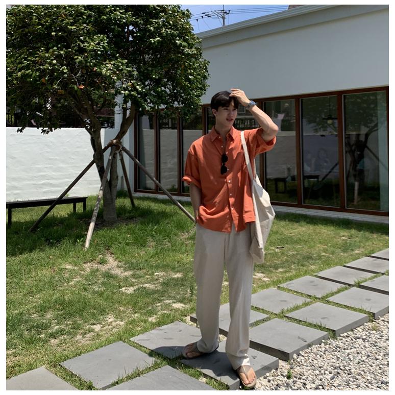 MOLISS｜韓國二色亞麻襯衫 男生襯衫 短袖襯衫 度假襯衫 海灘襯衫 透氣襯衫 韓國男裝 男生上衣 男生衣服 海邊襯衫-細節圖3