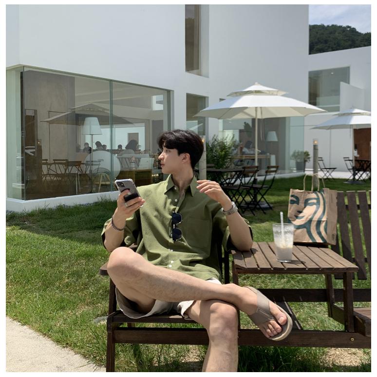 MOLISS｜韓國二色亞麻襯衫 男生襯衫 短袖襯衫 度假襯衫 海灘襯衫 透氣襯衫 韓國男裝 男生上衣 男生衣服 海邊襯衫-細節圖4