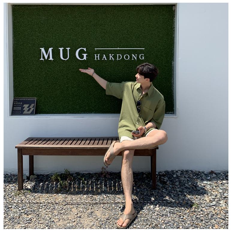 MOLISS｜韓國二色亞麻襯衫 男生襯衫 短袖襯衫 度假襯衫 海灘襯衫 透氣襯衫 韓國男裝 男生上衣 男生衣服 海邊襯衫-細節圖5