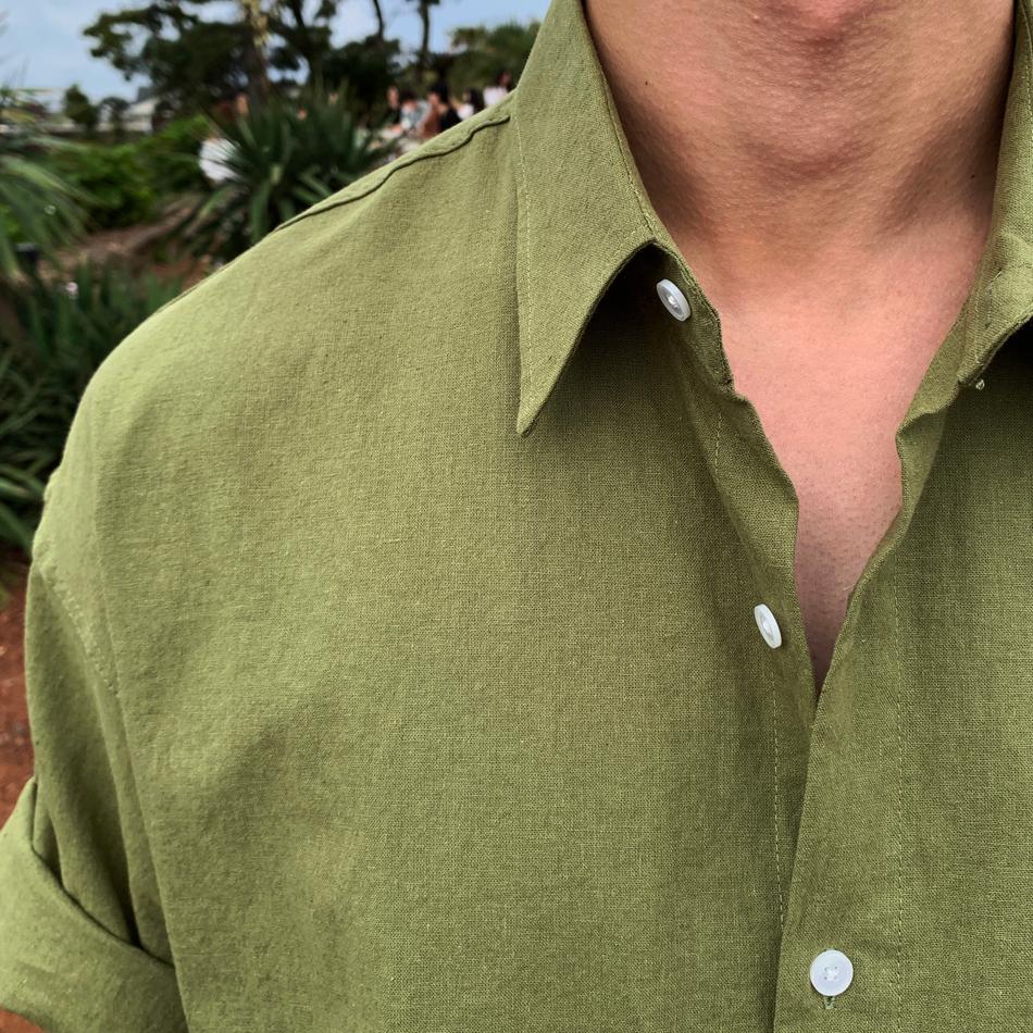 MOLISS｜韓國二色亞麻襯衫 男生襯衫 短袖襯衫 度假襯衫 海灘襯衫 透氣襯衫 韓國男裝 男生上衣 男生衣服 海邊襯衫-細節圖8