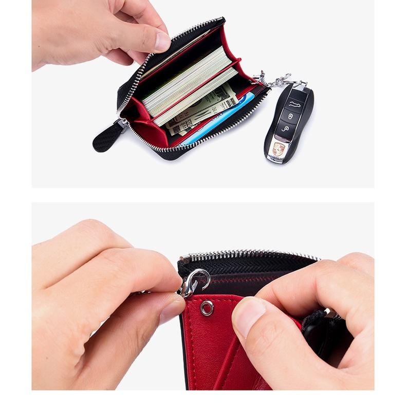 MOLISS｜RFID 馬斯克真皮零錢包 防盜刷碳纖維 快取外卡層 防掉掛鉤 汽車鑰匙 鑰匙包 悠遊卡 皮包 皮夾 錢包-細節圖8