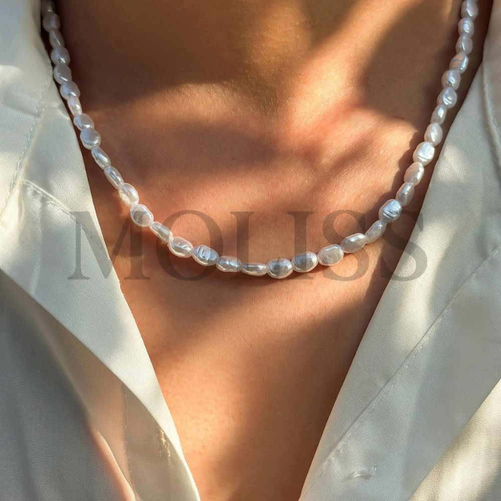 MOLISS | 不規則扁珍珠項鍊 珍珠手鍊 度假項鍊 短項鍊 飾品 墜子 吊墜 頸鍊 飾品 禮物 歐美 手鍊 手飾 男-細節圖3