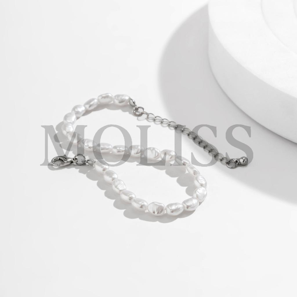 MOLISS | 不規則扁珍珠項鍊 珍珠手鍊 度假項鍊 短項鍊 飾品 墜子 吊墜 頸鍊 飾品 禮物 歐美 手鍊 手飾 男-細節圖4