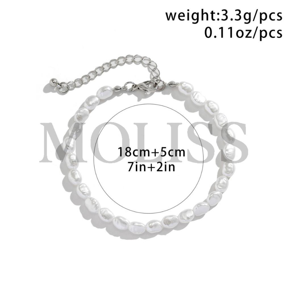 MOLISS | 不規則扁珍珠項鍊 珍珠手鍊 度假項鍊 短項鍊 飾品 墜子 吊墜 頸鍊 飾品 禮物 歐美 手鍊 手飾 男-細節圖7