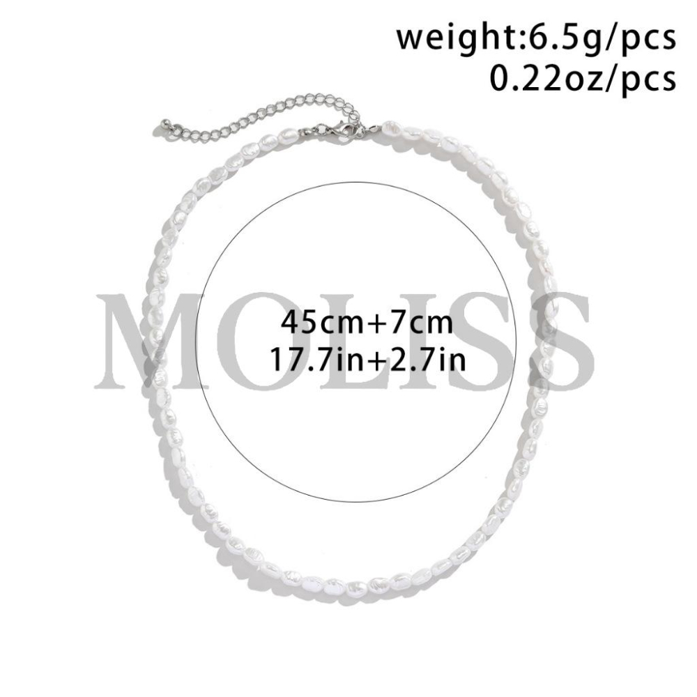 MOLISS | 不規則扁珍珠項鍊 珍珠手鍊 度假項鍊 短項鍊 飾品 墜子 吊墜 頸鍊 飾品 禮物 歐美 手鍊 手飾 男-細節圖8