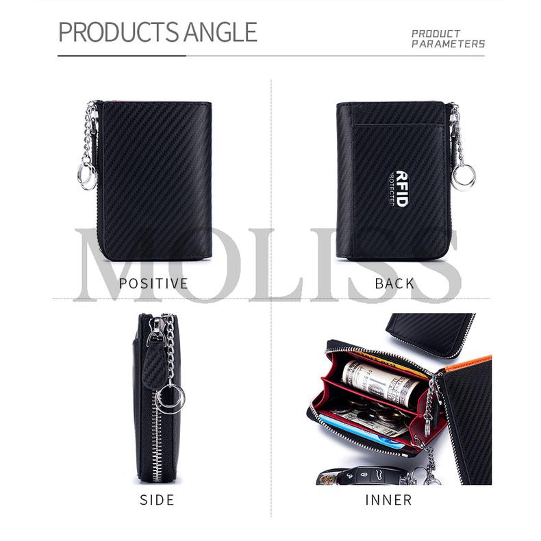 MOLISS｜RFID 紳紳真皮零錢包 防盜刷碳纖維 快取外卡層 防掉掛鉤 汽車鑰匙 鑰匙包 悠遊卡 皮包 皮夾 錢包-細節圖3