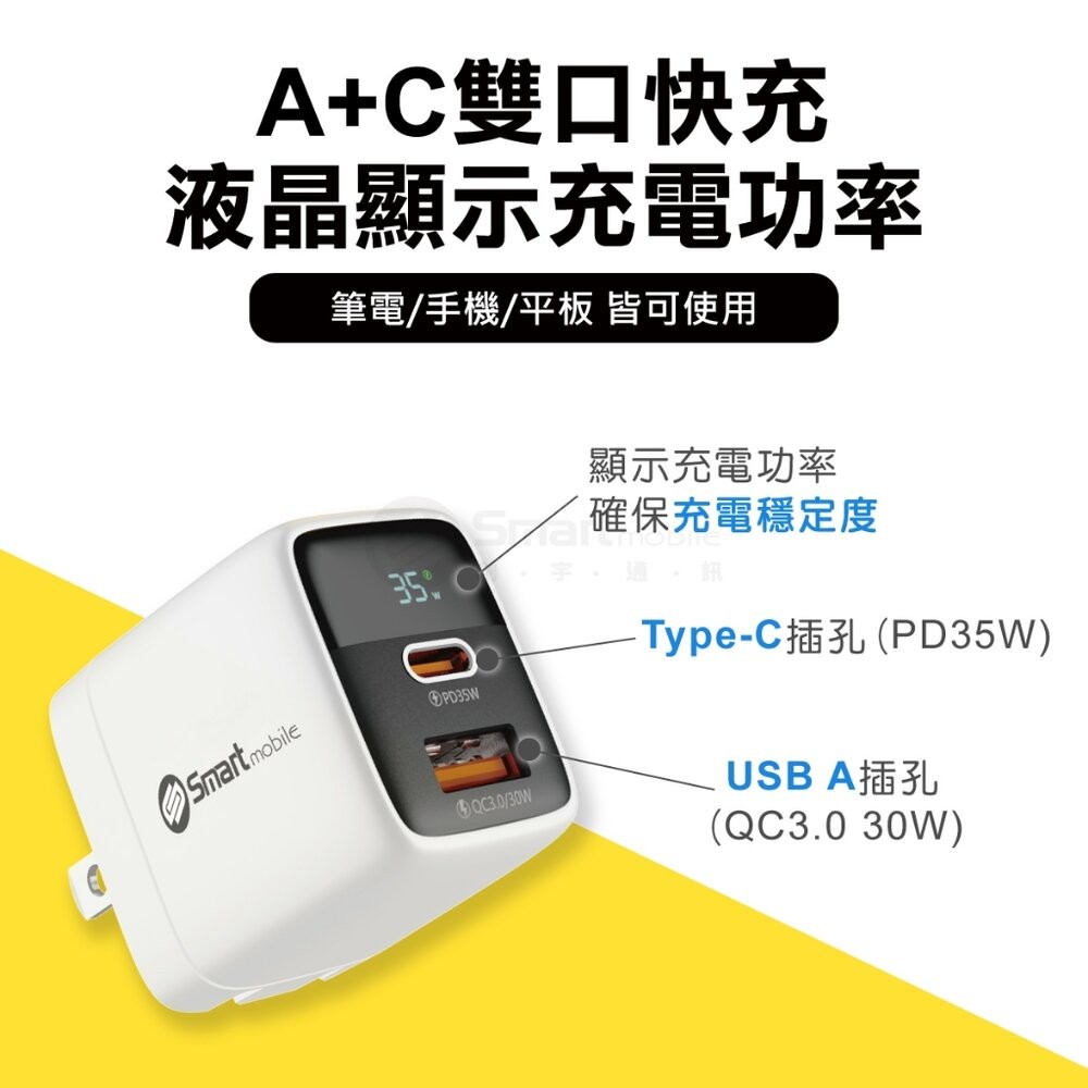 【全新品】氮化鎵35W A+C液晶摺疊充電器 充電頭 豆腐頭 快充頭 創宇通訊-細節圖2
