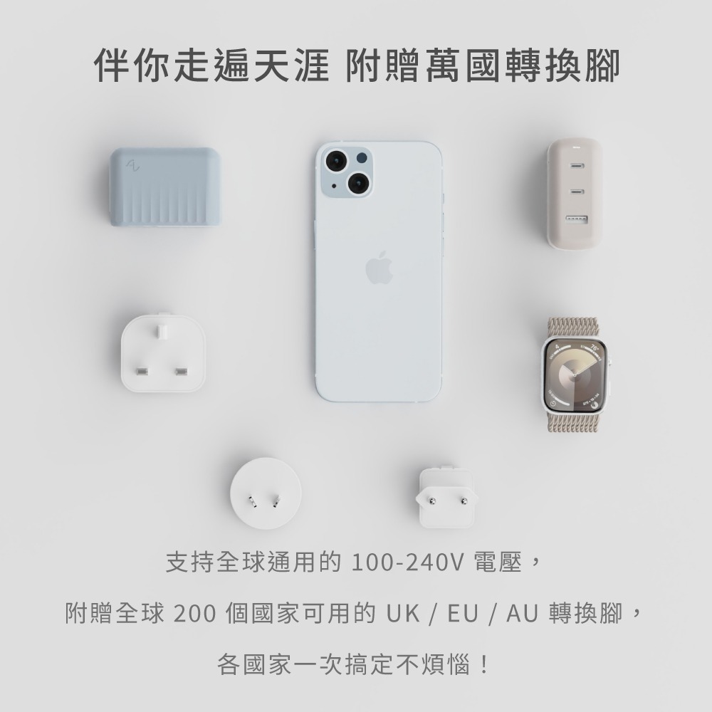 【創宇通訊｜全新品】ALLite 70W GaN氮化鎵 2C/1A三孔輸出快充充電器 附萬國轉接頭 充電器 豆腐頭-細節圖8